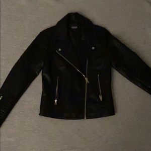 Black leather jacket.